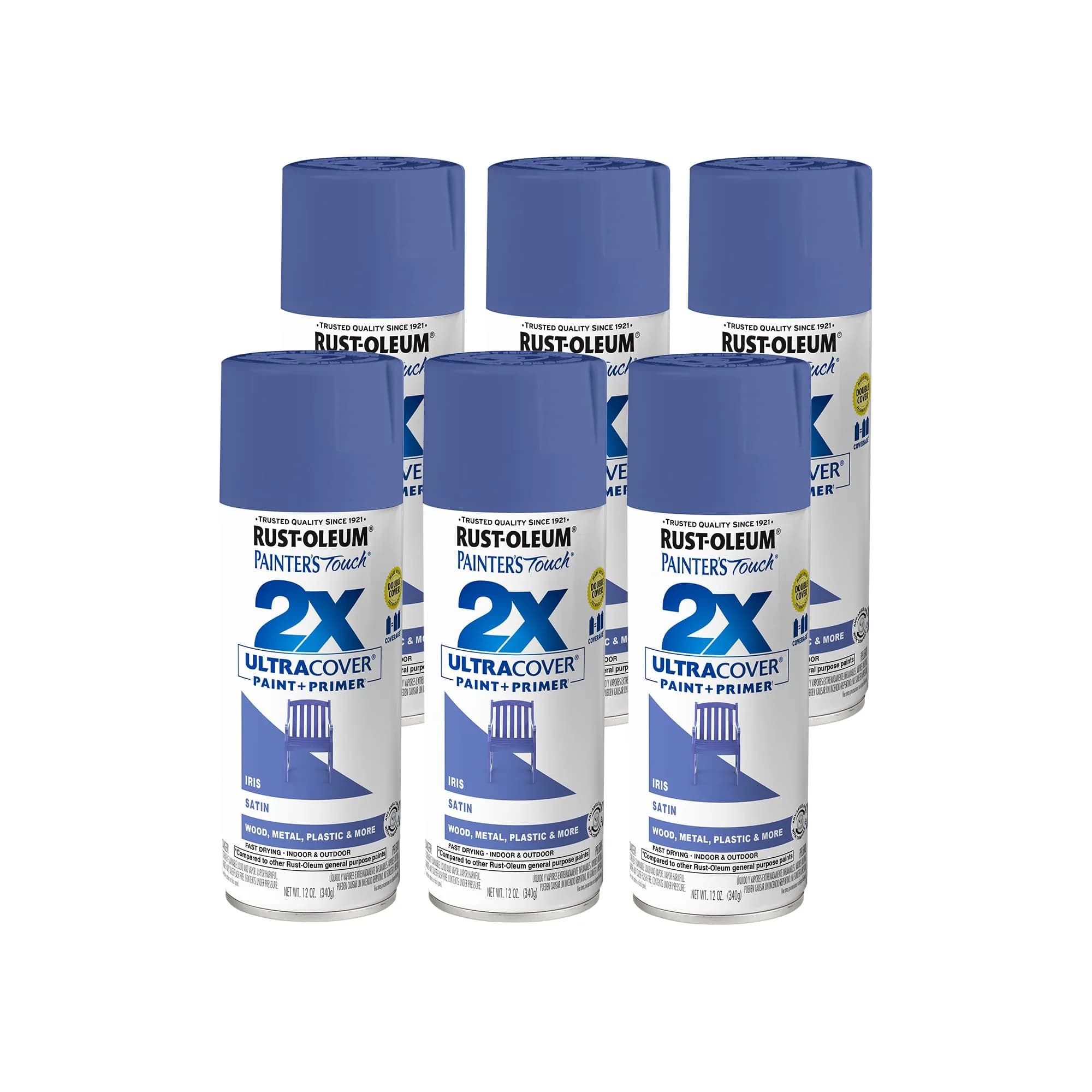 Rust-Oleum Painter's Touch 2X Satin Iris Spray Paint, 12 Oz Can (Pack of 6) - main product image