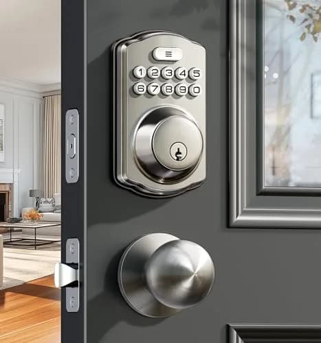 Veise KS01C Keyless Entry Deadbolt Door Lock with Knobs, Satin Nickel | ANSI/BHMA Grade 3 Certified, 20 User Codes + Keys thumbnail 1