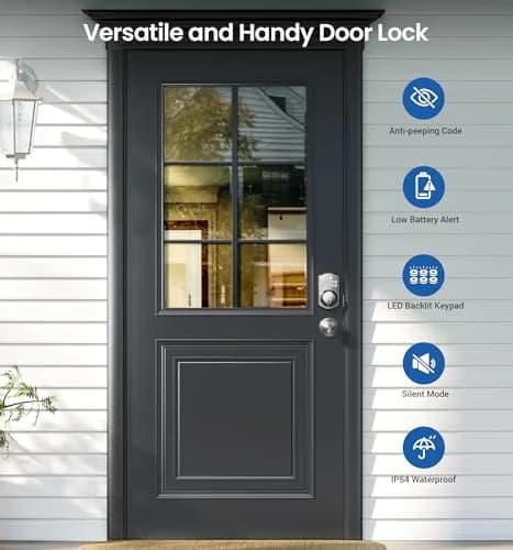 Veise KS01C Keyless Entry Deadbolt Door Lock with Knobs, Satin Nickel | ANSI/BHMA Grade 3 Certified, 20 User Codes + Keys thumbnail 4