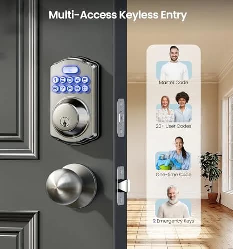 Veise KS01C Keyless Entry Deadbolt Door Lock with Knobs, Satin Nickel | ANSI/BHMA Grade 3 Certified, 20 User Codes + Keys thumbnail 2