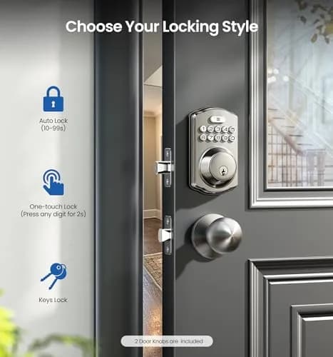 Veise KS01C Keyless Entry Deadbolt Door Lock with Knobs, Satin Nickel | ANSI/BHMA Grade 3 Certified, 20 User Codes + Keys thumbnail 3