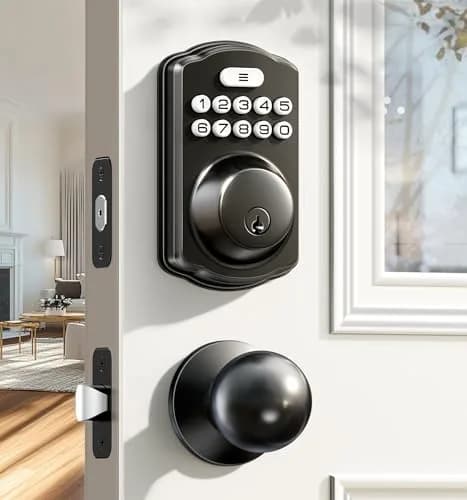 Veise KS01C Keyless Entry Deadbolt Door Lock with Knobs, Matte Black | 20 User Codes, Auto Lock, IP54 Weatherproof thumbnail 1