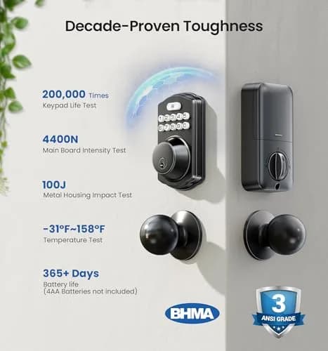 Veise KS01C Keyless Entry Deadbolt Door Lock with Knobs, Matte Black | 20 User Codes, Auto Lock, IP54 Weatherproof thumbnail 5