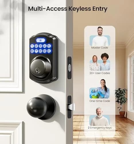 Veise KS01C Keyless Entry Deadbolt Door Lock with Knobs, Matte Black | 20 User Codes, Auto Lock, IP54 Weatherproof thumbnail 2