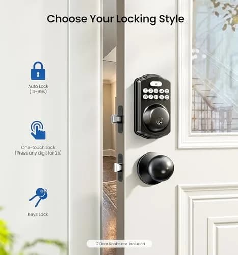 Veise KS01C Keyless Entry Deadbolt Door Lock with Knobs, Matte Black | 20 User Codes, Auto Lock, IP54 Weatherproof thumbnail 3