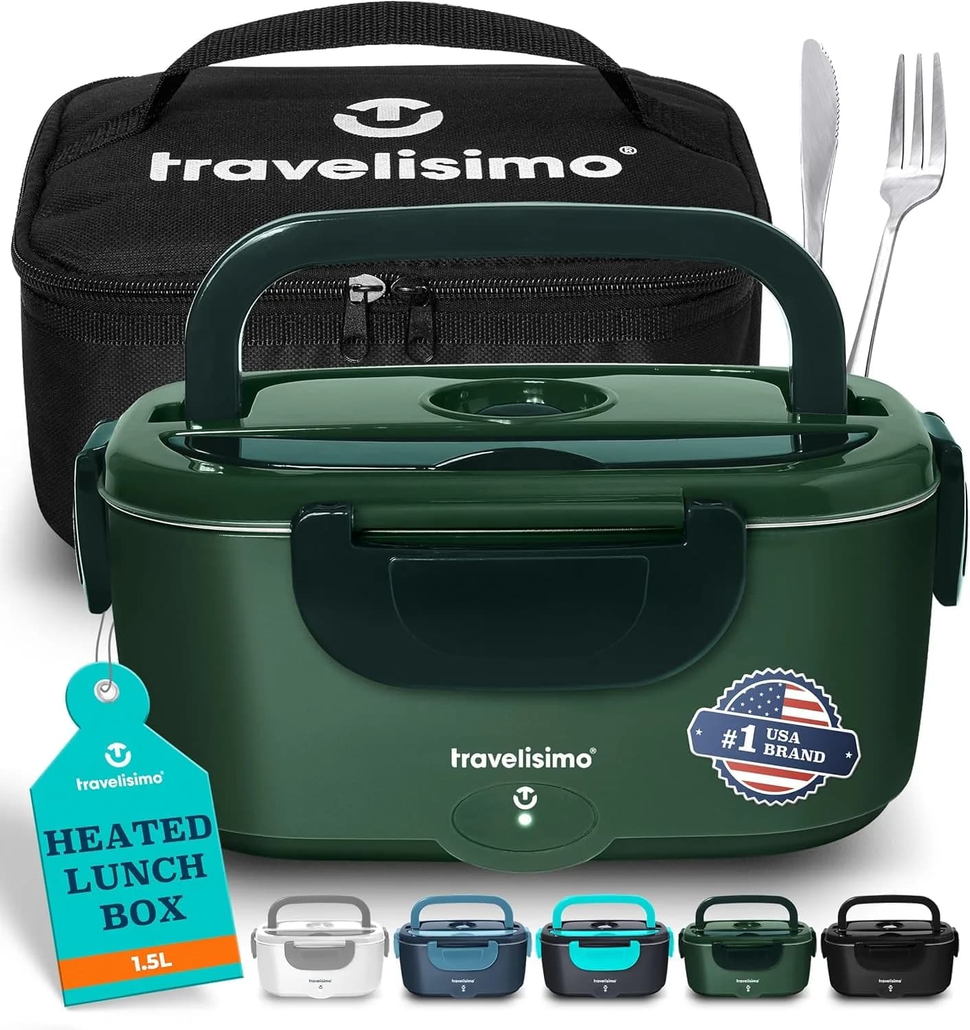 TRAVELISIMO Electric Lunch Box for Adults 1.5L Stainless Steel Portable Food Warmer, 100W | Self Heating & Travel Friendly