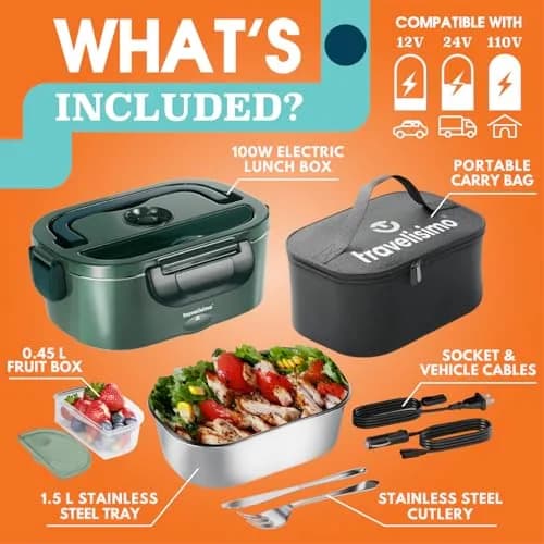 TRAVELISIMO Electric Lunch Box for Adults 1.5L Stainless Steel Portable Food Warmer, 100W | Self Heating & Travel Friendly thumbnail 5