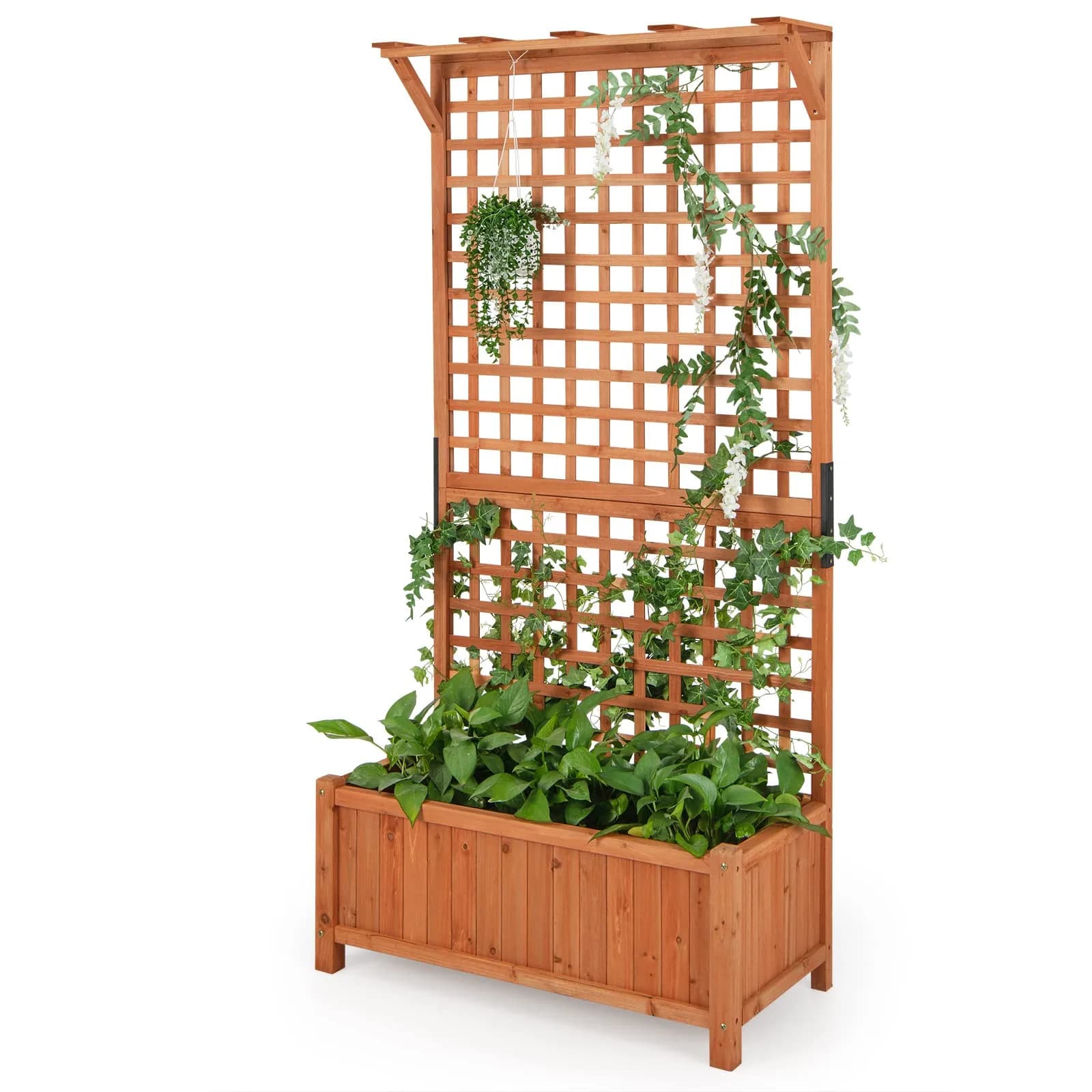 HAPPYGRILL 72.5" Raised Garden Bed with Trellis & Planter Box | Large Wooden Garden Planter for Yard Balcony