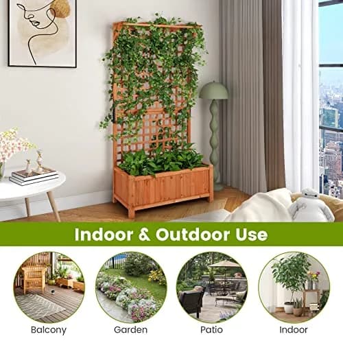 HAPPYGRILL 72.5" Raised Garden Bed with Trellis & Planter Box | Large Wooden Garden Planter for Yard Balcony thumbnail 5