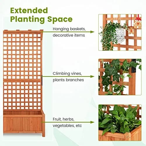 HAPPYGRILL 72.5" Raised Garden Bed with Trellis & Planter Box | Large Wooden Garden Planter for Yard Balcony thumbnail 7