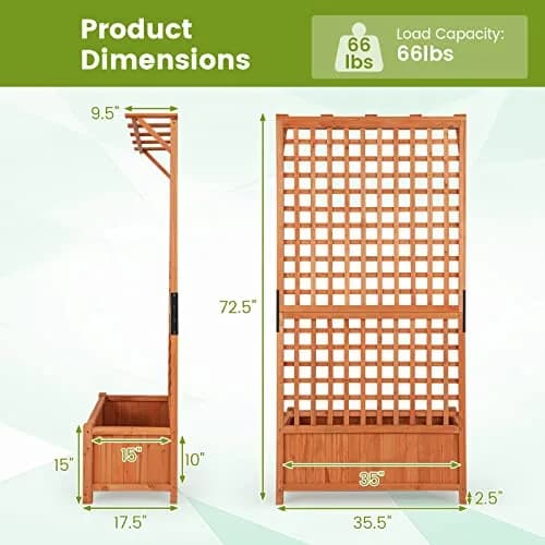 HAPPYGRILL 72.5" Raised Garden Bed with Trellis & Planter Box | Large Wooden Garden Planter for Yard Balcony thumbnail 9