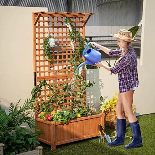 HAPPYGRILL 72.5" Raised Garden Bed with Trellis & Planter Box | Large Wooden Garden Planter for Yard Balcony thumbnail 2