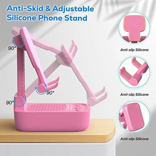 comiso Phone Stand with Bluetooth Speaker, Pink | HD Stereo, Adjustable & Portable (70-120c) thumbnail 2