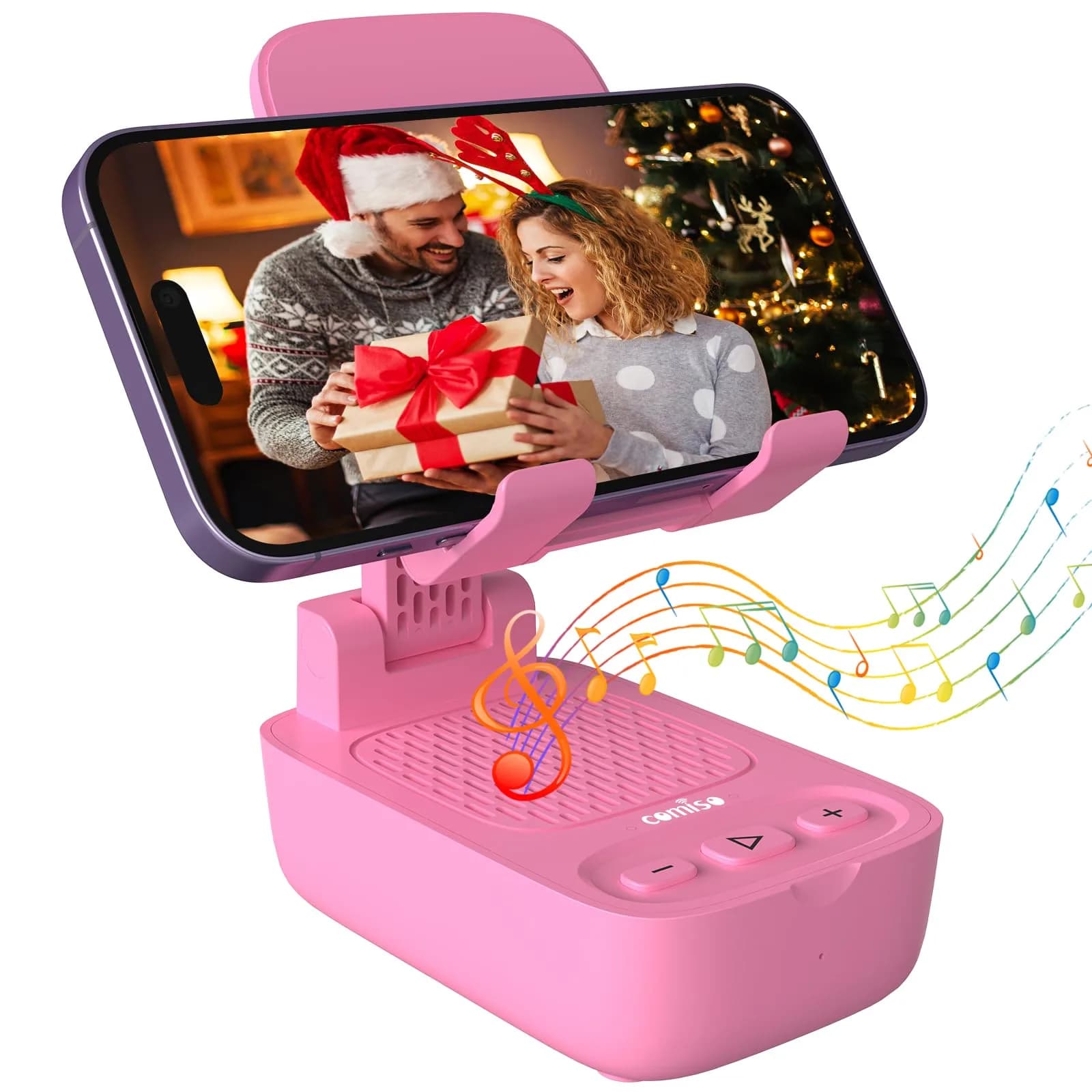 comiso Phone Stand with Bluetooth Speaker, Pink | HD Stereo, Adjustable & Portable (70-120c) - main product image