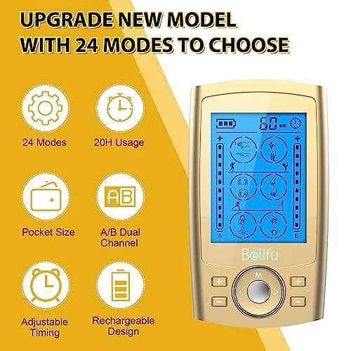 Belifu Dual Channel TENS EMS Unit 24 Modes Muscle Stimulator with 10 Pads | Pain Relief Therapy thumbnail 3