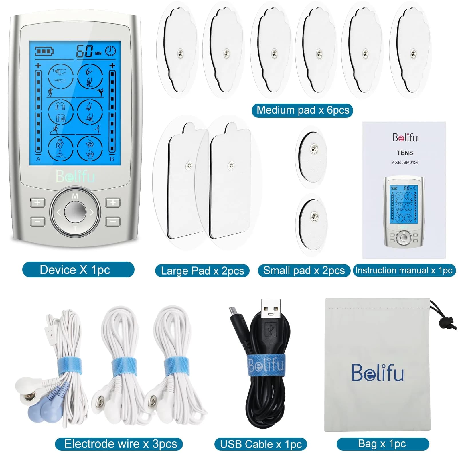 Belifu Dual Channel TENS EMS Unit 24 Modes Muscle Stimulator 120g (4.2oz) | Pain Relief Therapy for Home Use thumbnail 6
