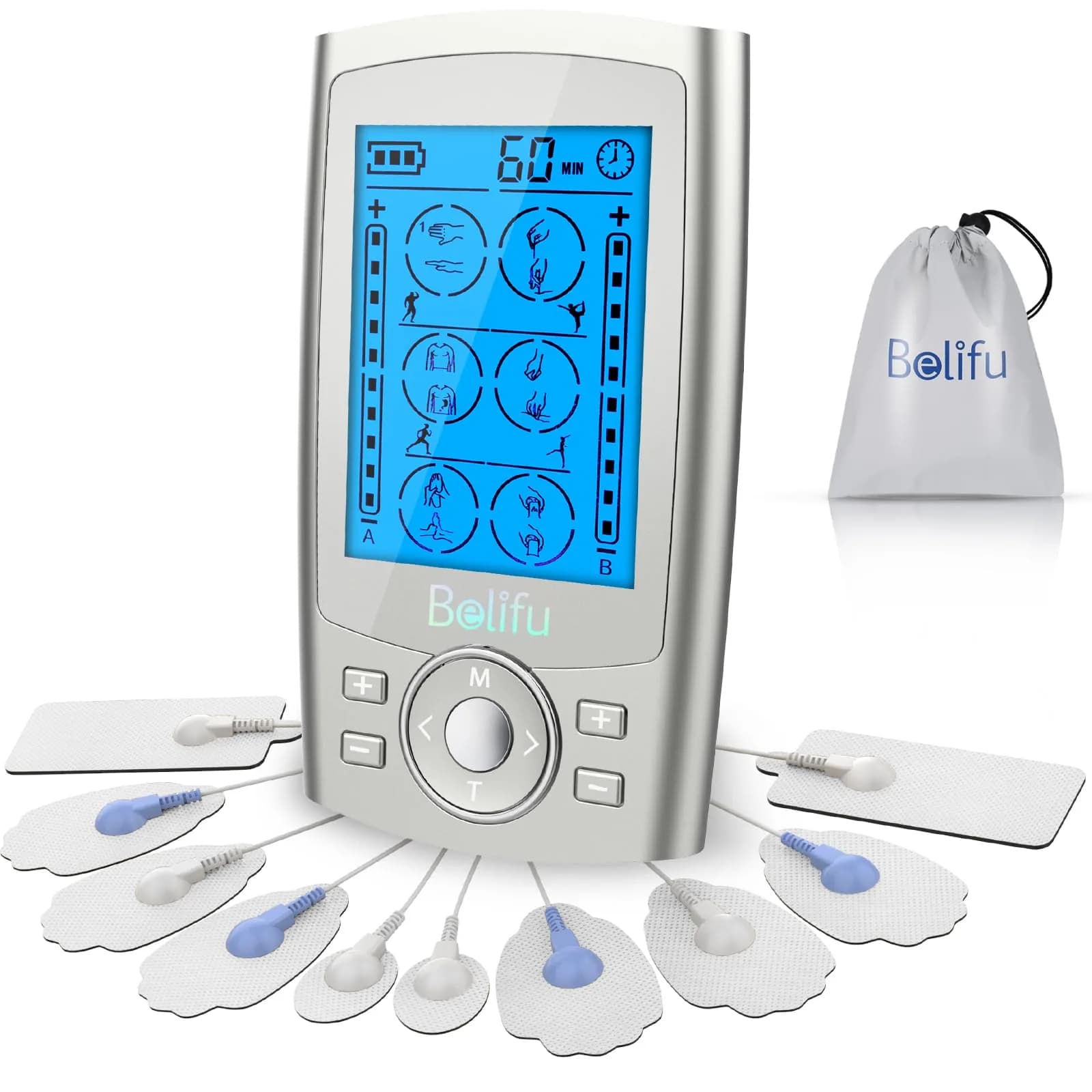 Belifu Dual Channel TENS EMS Unit 24 Modes Muscle Stimulator 120g (4.2oz) | Pain Relief Therapy for Home Use thumbnail 1