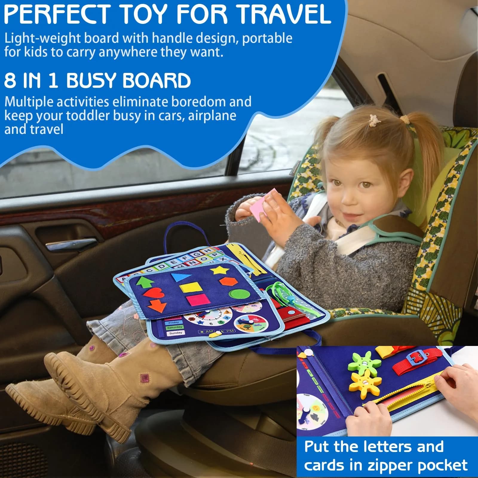 Esjay Blue Dinosaur Toddler Busy Board Montessori Toys for Boys, 8-Page Sensory Book with Fine Motor Skill Activities - view 4