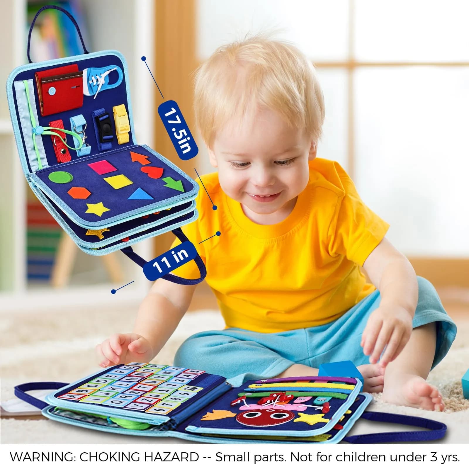 Esjay Blue Dinosaur Toddler Busy Board Montessori Toys for Boys, 8-Page Sensory Book with Fine Motor Skill Activities - view 5