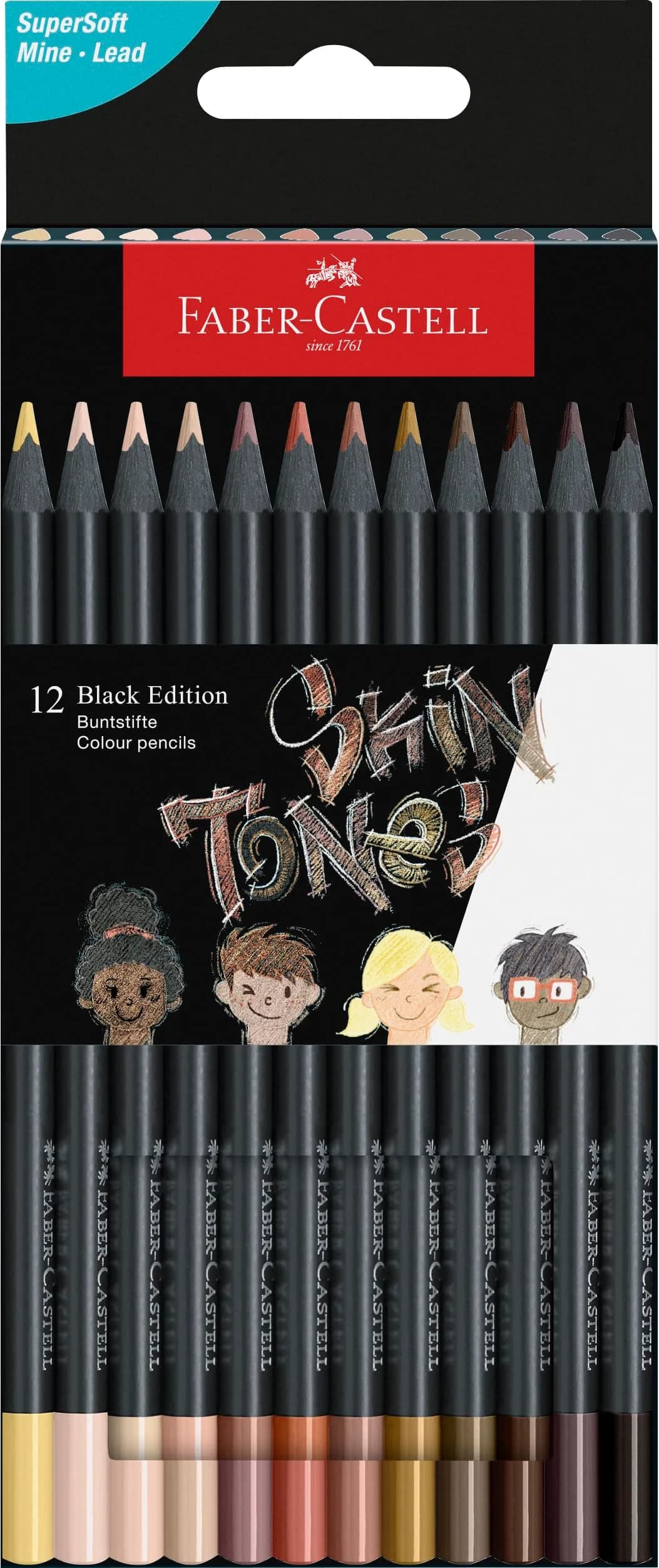 Faber-Castell Black Edition Skin Tone Colored Pencils, 12 Count | Professional Art Supplies for Drawing & Coloring — 12 Skin Tones