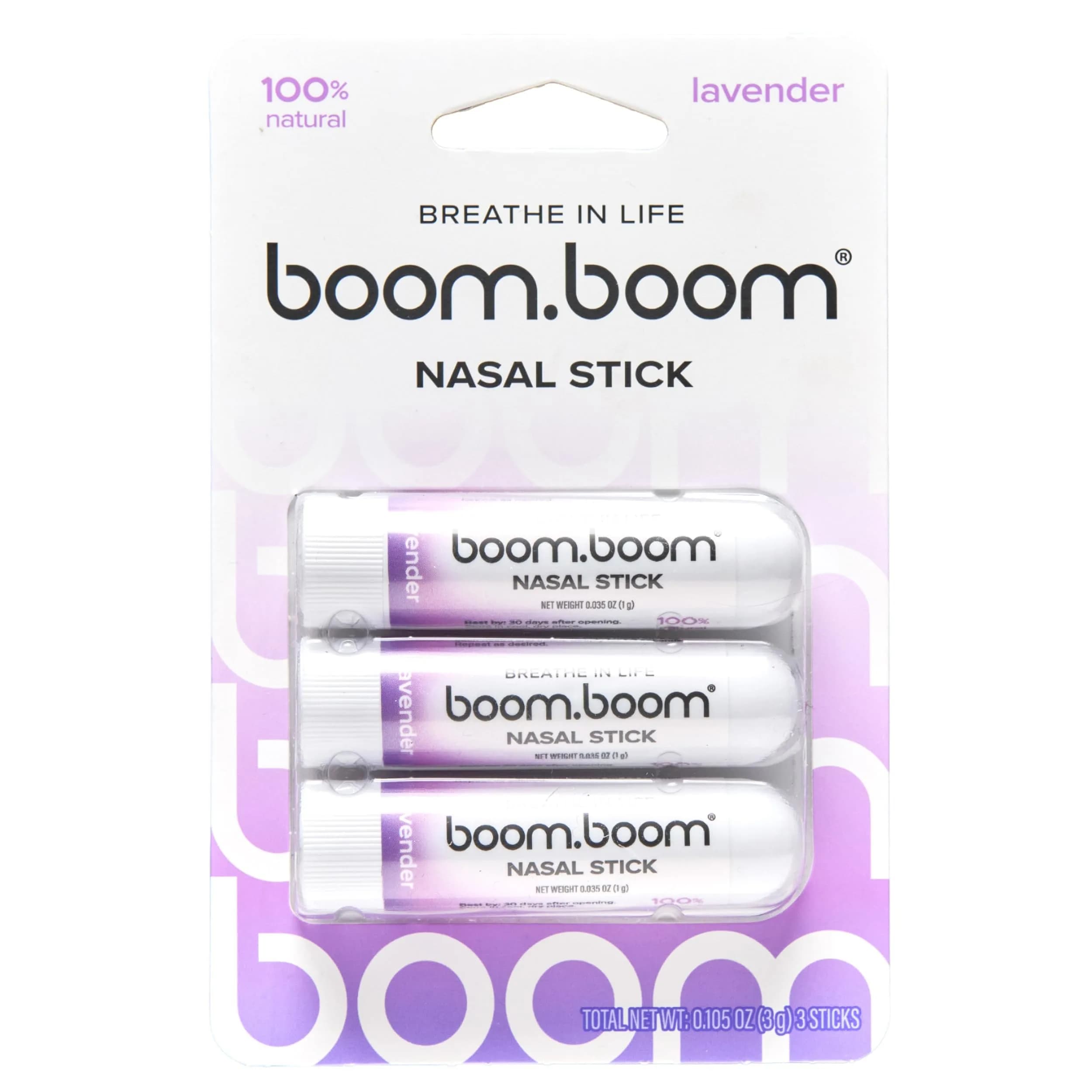 BoomBoom Nasal Stick Medication 3 Pack | Essential Oils + Menthol Inhaler with Vapor Flow Technology