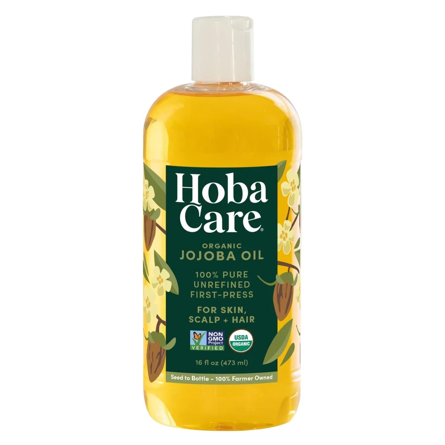 HobaCare Organic Jojoba Oil 16 oz | Moisturizing & Hair Care for All Skin Types — Organic Jojoba 16 fl oz