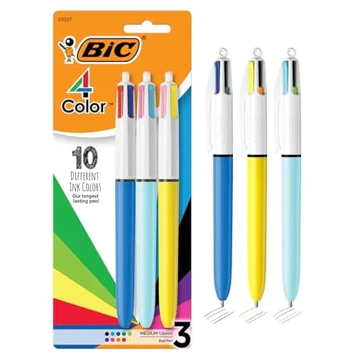 BIC 4 Color Shine Retractable Ballpoint Pen | 1.0 mm Medium Point, Pink Metallic Barrels, 3-Count Pack — Assorted Barrels