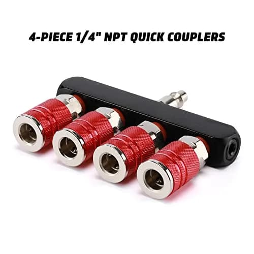 AIRTOON 2PCS 4-Way Straight Air Manifold Splitter with 4 Couplers & 1/4" MNPT Plug | Aluminum & Brass Fittings thumbnail 3