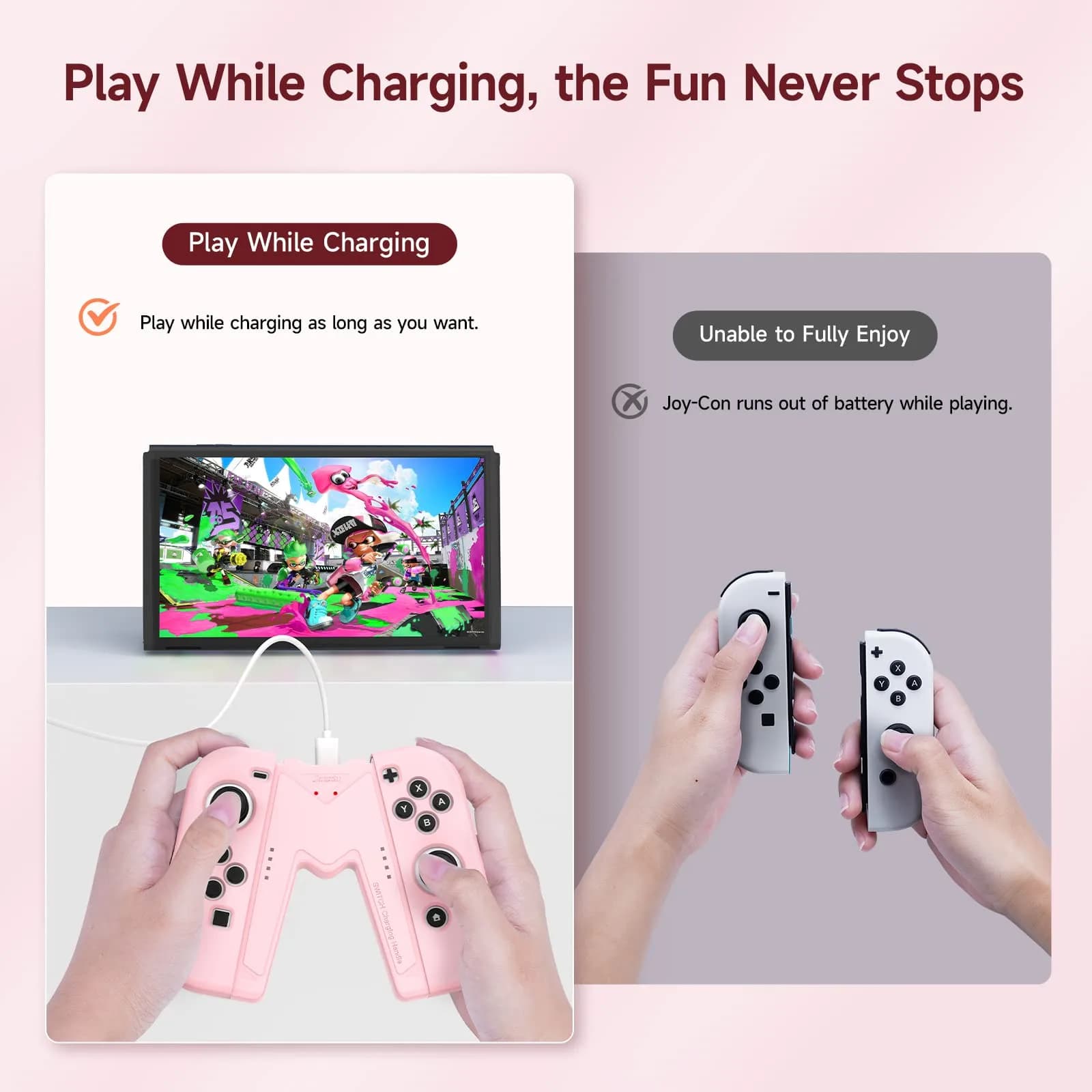 JINGDU Pink Switch Joy-Con Charging Grip with Indicators | 45W USB-C PD Charger - view 2