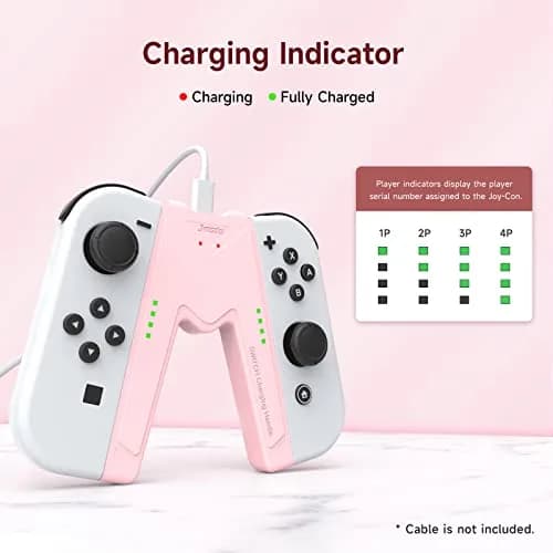 JINGDU Pink Switch Joy-Con Charging Grip with Indicators | 45W USB-C PD Charger thumbnail 3