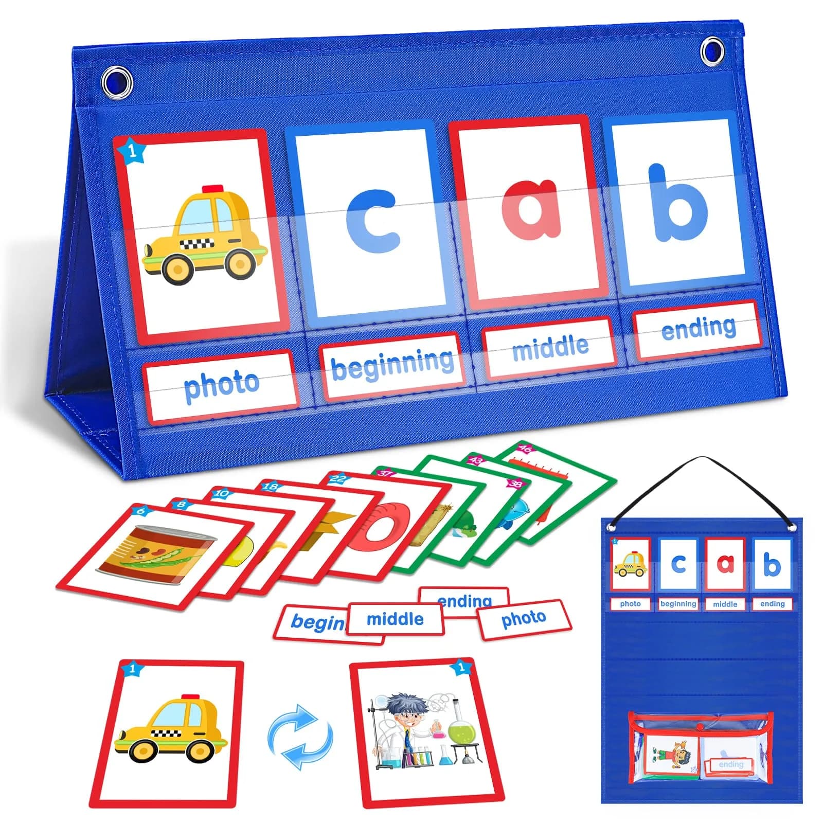 AKAYOK CVC Word Building Desktop Pocket Chart with 108 Phonics Flash Cards | Early Reading & Spelling Alphabet Learning Tools for Preschool, Kindergarten, Homeschooling