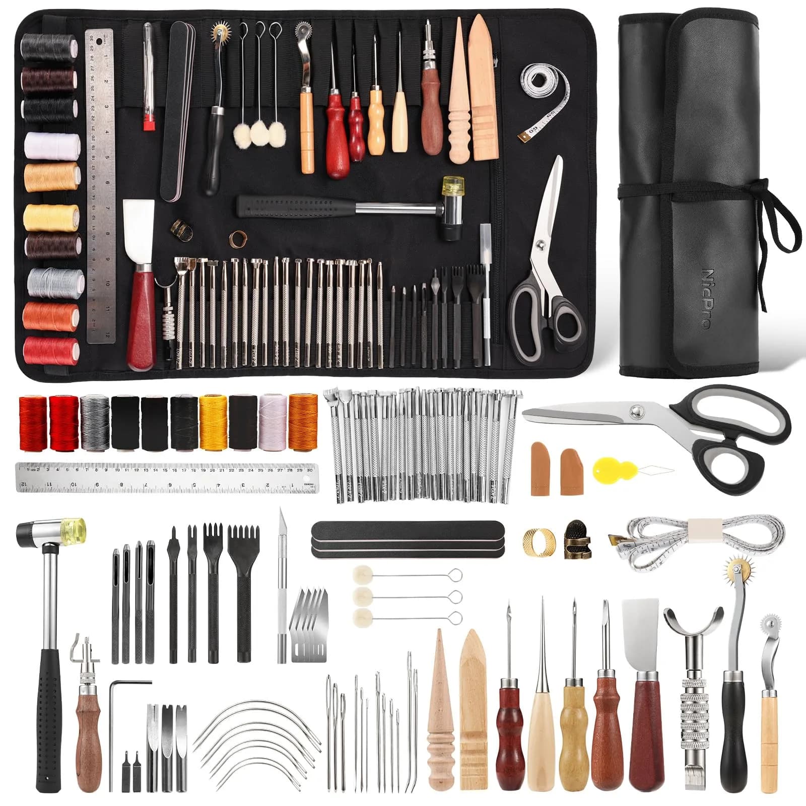 Nicpro Leather Tooling Kit 85PCS | Beginner & Professional Leathercraft Tools with Storage Bag — 85PCS