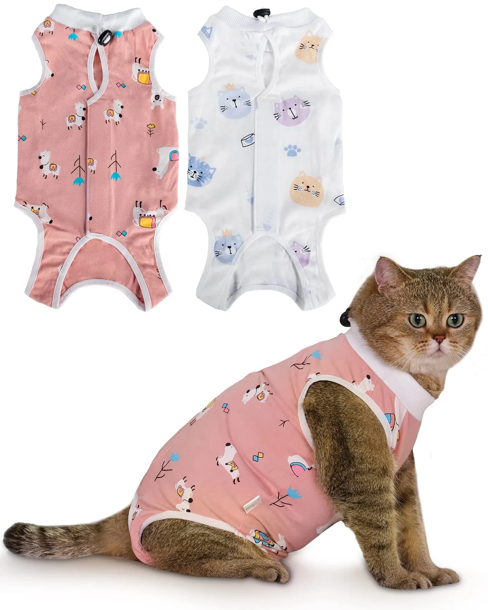 ANWA Cat Recovery Suit Large | Breathable Post-Surgery Cat Suit for Female — Alpaca + Kitten