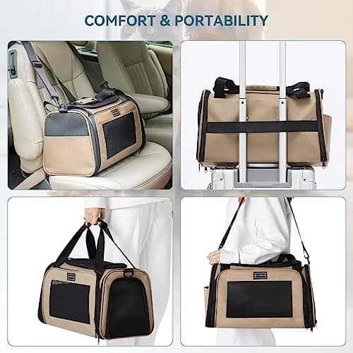 Petsfit Pet Carrier for Cat, Small Dogs, Khaki | Airline & TSA Approved Travel Carrier for Pets Under 12 Lbs thumbnail 4