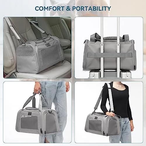 Petsfit Cat Carrier Grey 17.5"L x 10.5"W x 10.5"H | Airline Approved with Extendable Mat thumbnail 4