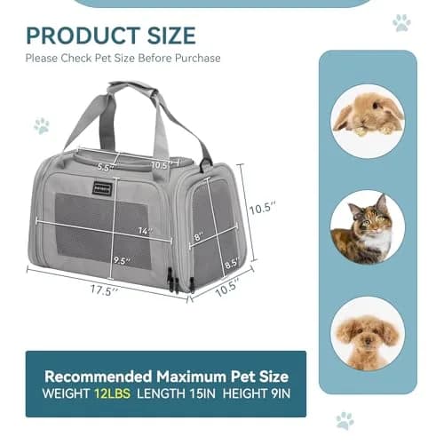 Petsfit Cat Carrier Grey 17.5"L x 10.5"W x 10.5"H | Airline Approved with Extendable Mat thumbnail 5