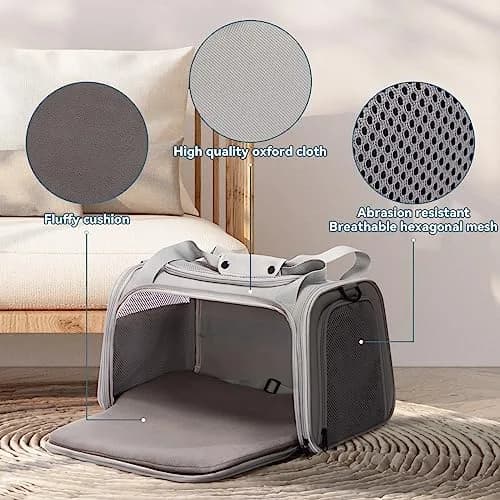 Petsfit Cat Carrier Grey 17.5"L x 10.5"W x 10.5"H | Airline Approved with Extendable Mat thumbnail 3