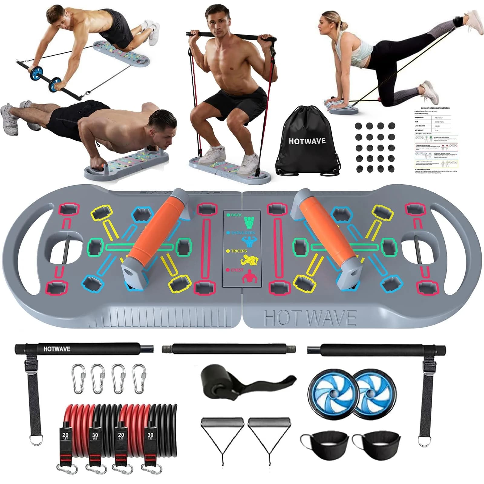 HOTWAVE Push Up Board, Foldable Portable 20 in 1 Home Workout Equipment