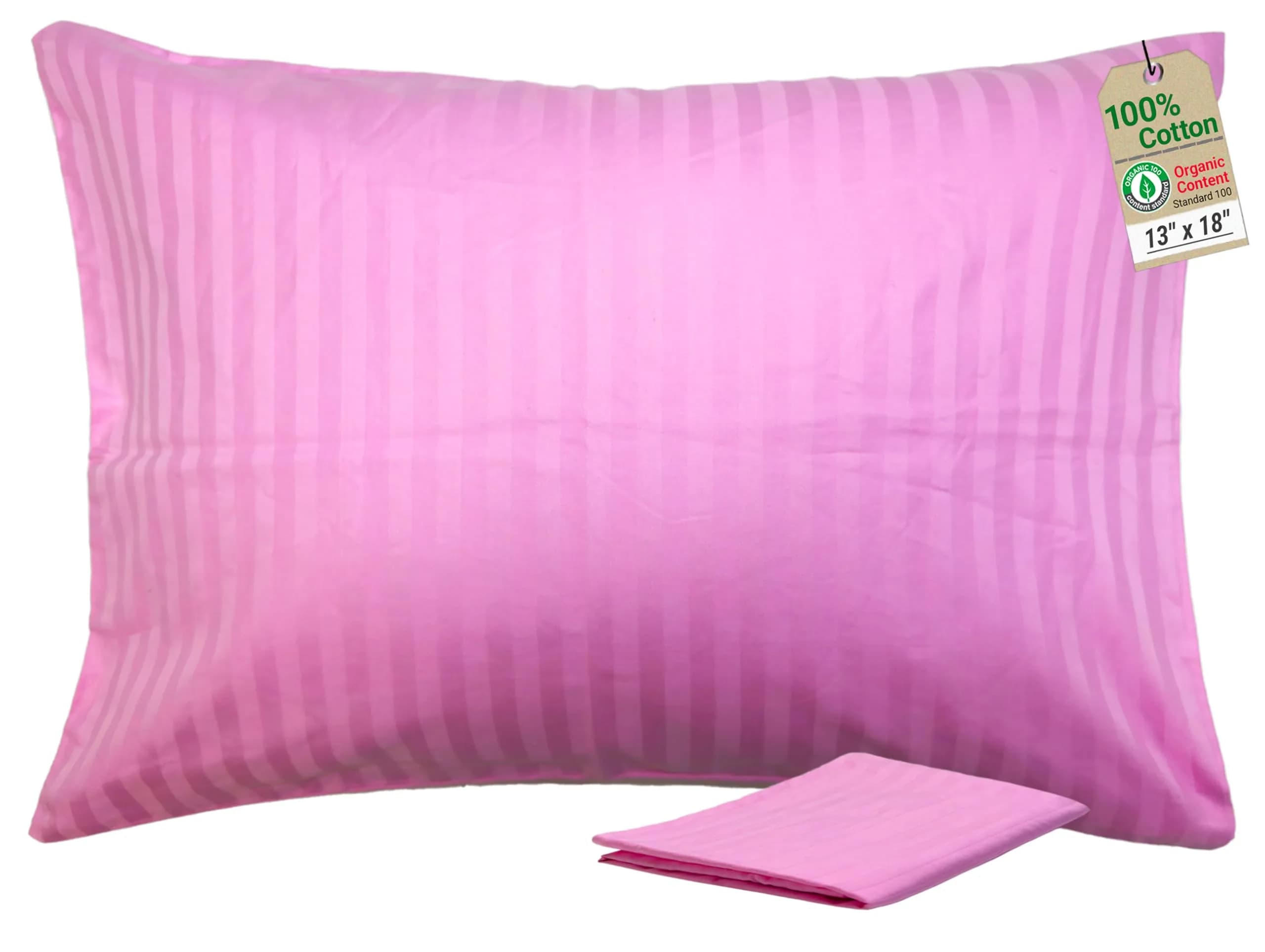 ZPECC Toddler Pillow with Pillowcase 13x18 Organic Cotton Hypoallergenic Kids Pillow for Travel & Nursery — Pink Stripe