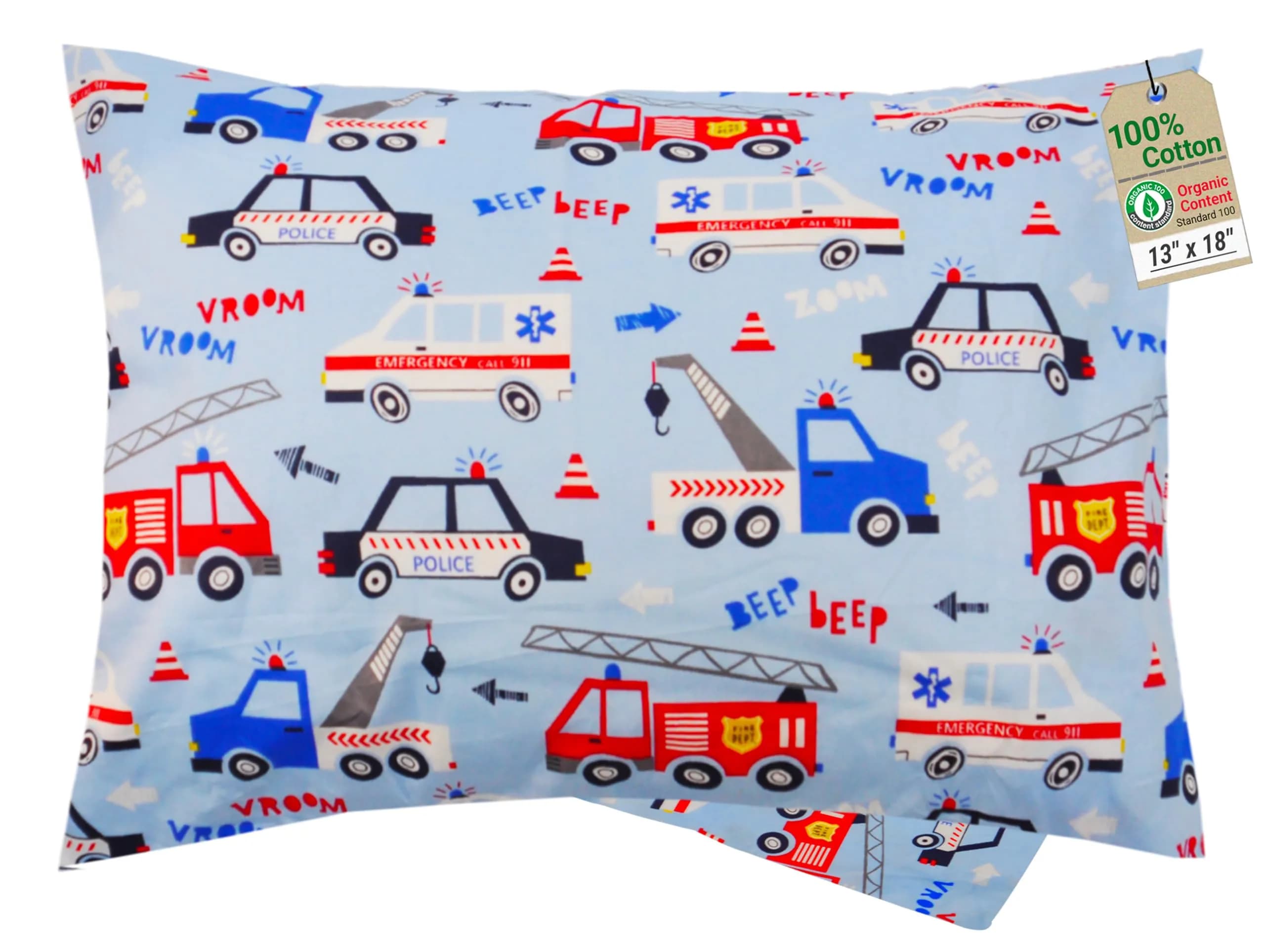 ZPECC Toddler Pillow with Pillowcase 13x18 Organic Cotton Hypoallergenic Kids Pillow for Travel & Nursery — Car / 2 Piece Set 13"x18"