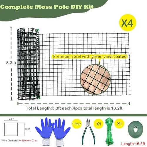chicarry DIY Moss Pole Kit 4.04m (13.2ft) Metal Mesh with Pliers & Ties | Supports Monstera, Pothos, Climbing Plants thumbnail 2