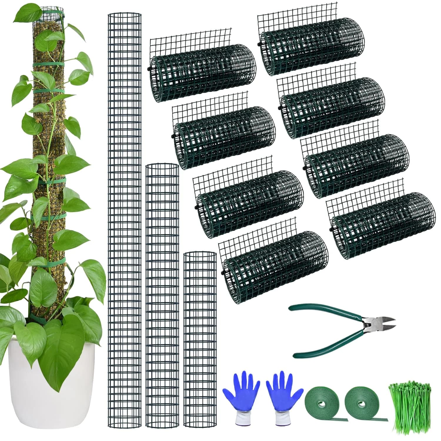 chicarry DIY Moss Pole Kit for Climbing Plants, 26.3ft (7.99m) Steel Wire Mesh with Plier & Zip Ties