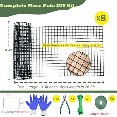 chicarry DIY Moss Pole Kit for Climbing Plants, 26.3ft (7.99m) Steel Wire Mesh with Plier & Zip Ties thumbnail 2