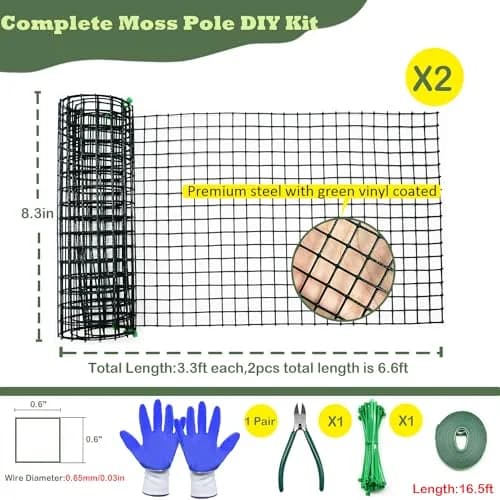chicarry DIY Moss Pole Kit for Climbing Plants, 2.0m (6.6ft) Steel Mesh with Plier & Ties | Supports Monstera, Pothos, Philodendron Growth thumbnail 2