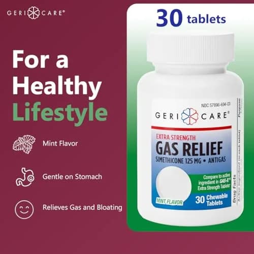 GeriCare Chewable Extra Strength Gas Relief Simethicone 125mg | Fast-Acting Digestive Gas Bloating Relief (70-120 chars) thumbnail 2