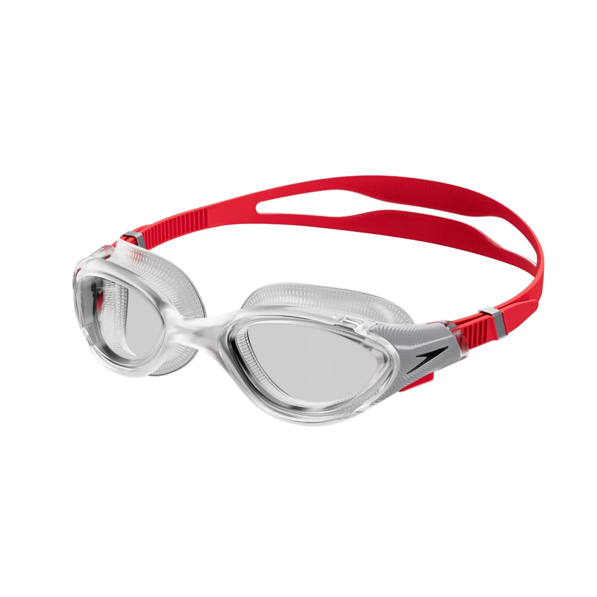 Speedo Unisex-Adult Swim Goggle Biofuse 2.0 | Anti-Fog, UV400, Wide Vision, Adjustable Strap — Fed Red/Silver/Clear