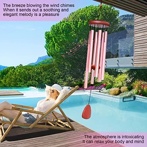 WENANA Large Aluminium Wind Chimes 36" Pink | Soothing Melody for Garden & Home thumbnail 5