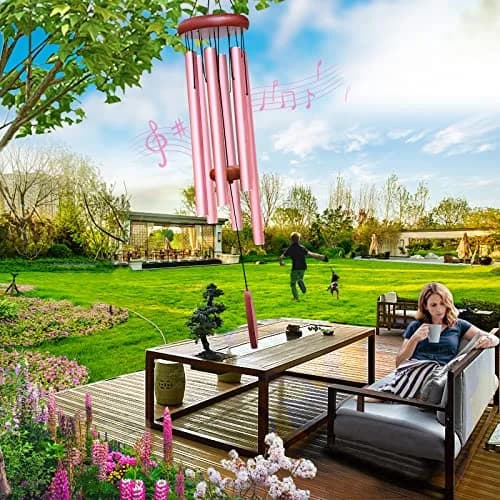 WENANA Large Aluminium Wind Chimes 36" Pink | Soothing Melody for Garden & Home thumbnail 3