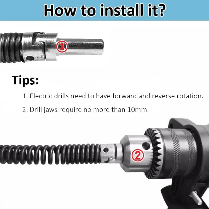 AZH Heavy-Duty Drain Auger Snake Cable with Drill Adapter 2m (6.5ft) | Professional Plumbing Clog Remover thumbnail 6