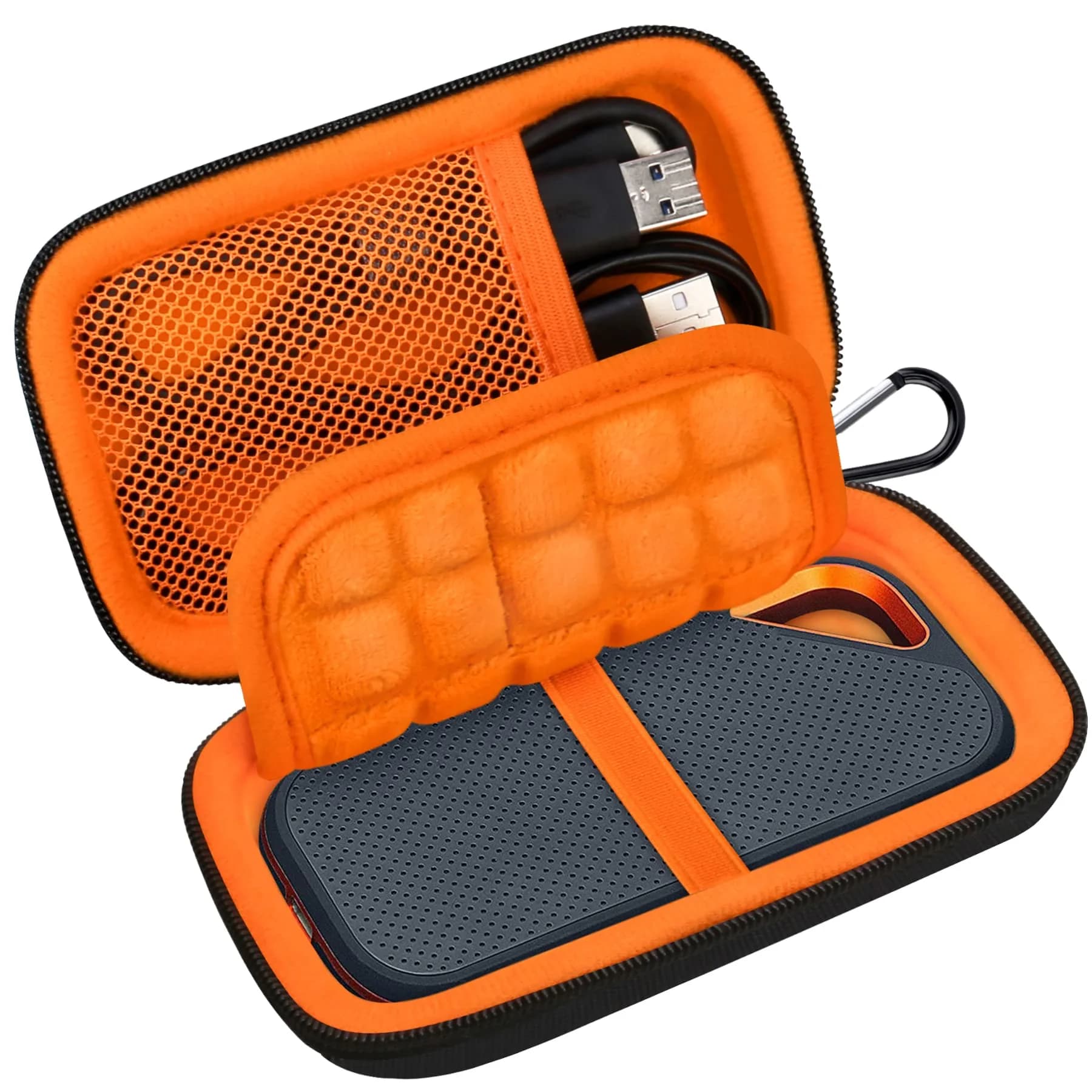Lacdo Hard Carrying Case for SanDisk Portable SSD 500GB 1TB 2TB 4TB 8TB | Shockproof EVA Storage Bag — Black+Orange